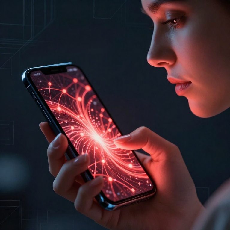 TRON Energy API: визуализация энергии в сети Tron на экране смартфона, макросъемка с кинематографическим освещением